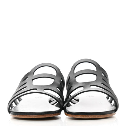 Hermes Calfskin Camelia Sandals 37.5 Black 2 of 9