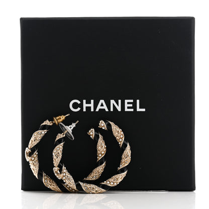Chanel Crystal Pearl Twist CC Hoop Earrings Gold Black 7 of 7