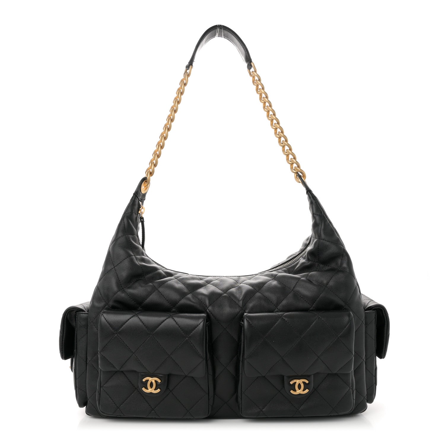 Chanel Shiny Lambskin Quilted Maxi Trendy Pockets Hobo Black 1 of 11