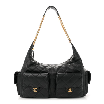 Chanel Shiny Lambskin Quilted Maxi Trendy Pockets Hobo Black 1 of 11