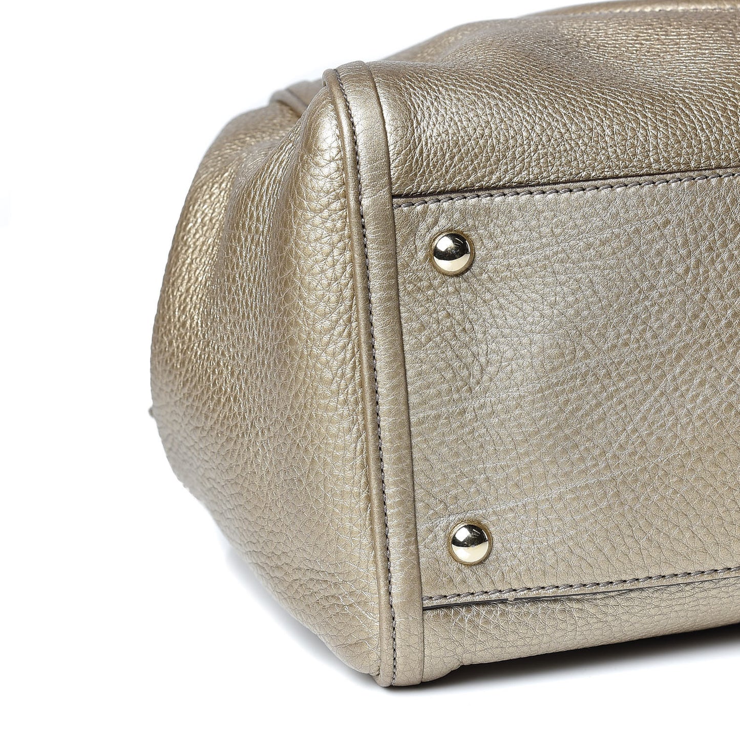 Metallic Pebbled Calfskin Medium Soho Shoulder Bag Golden Beige
