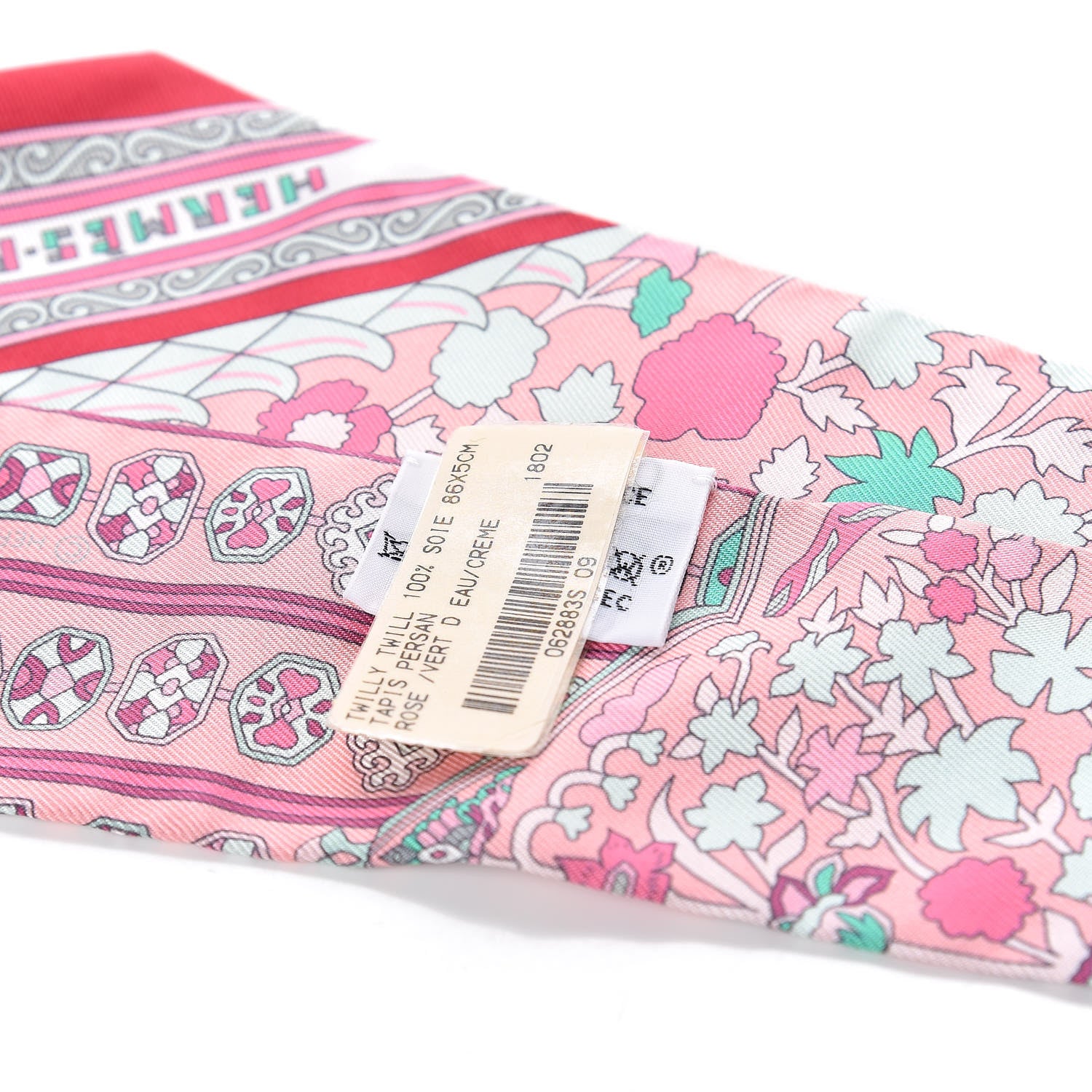 Hermes Silk Tapis Persans Twilly Rose Vert De Eau Creme 3 of 4