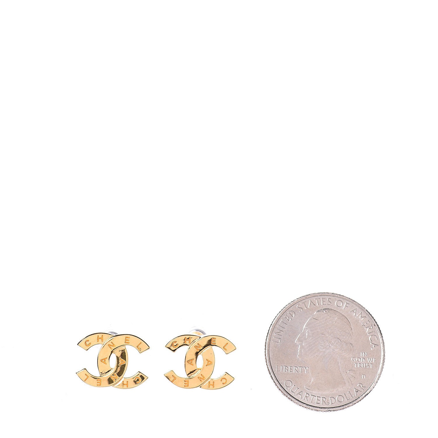 Chanel Metal CC Paris Button Stud Earrings Gold 2 of 3