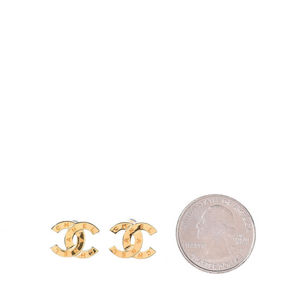 Chanel Metal CC Paris Button Stud Earrings Gold 2 of 3