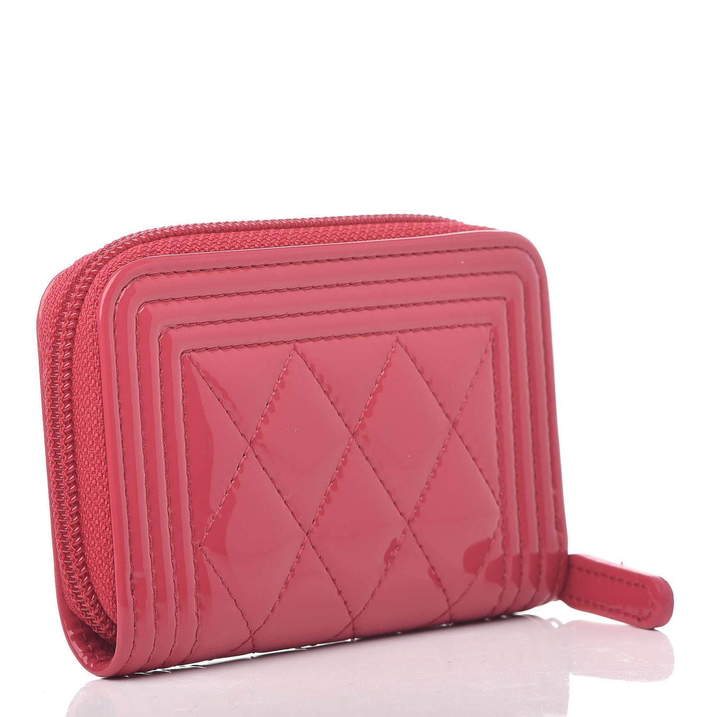 Patent Quilted Plexiglass Zip Around Boy Coin Purse Wallet Pink