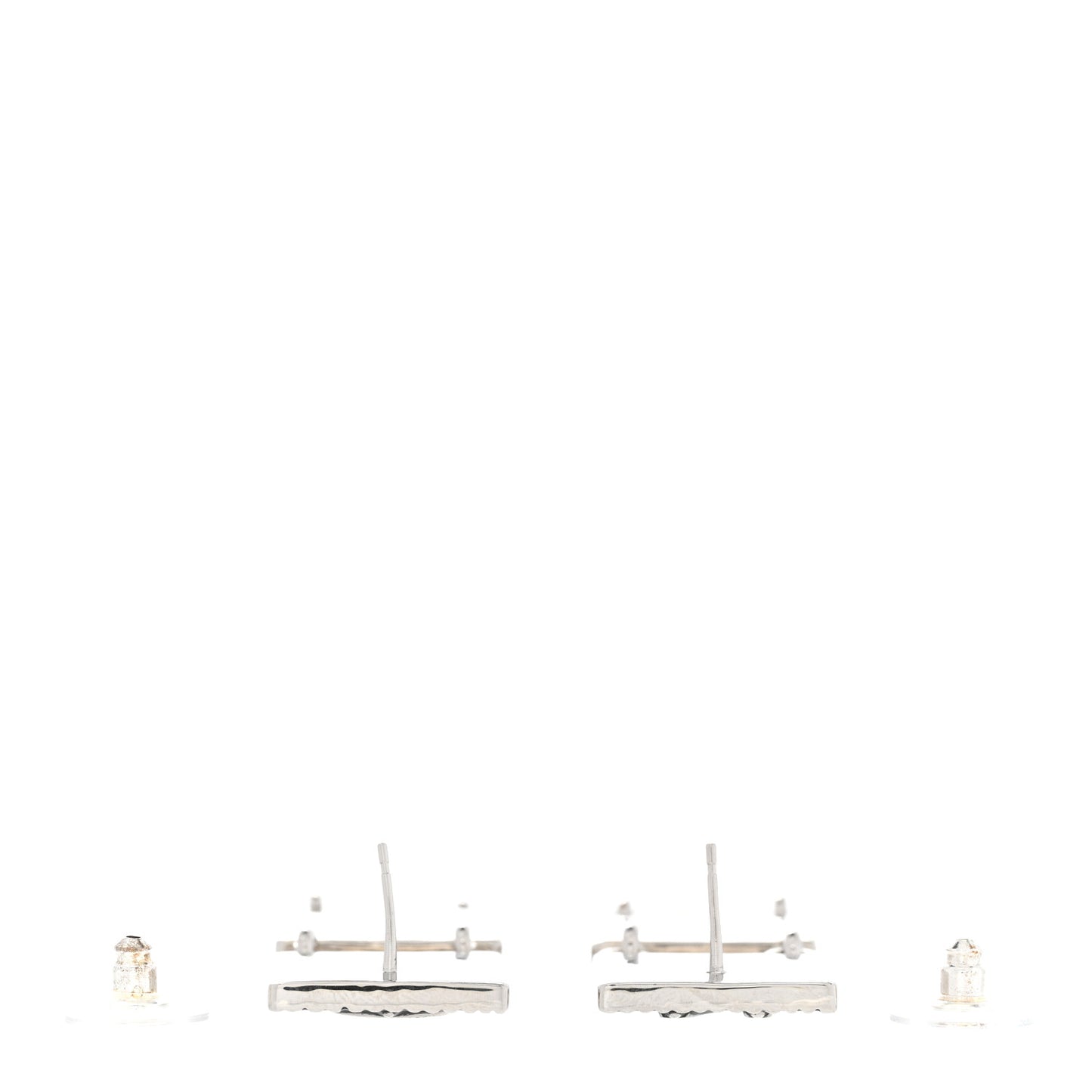 Metal Crystal Cha-Nel Logo Drop Earrings Silver