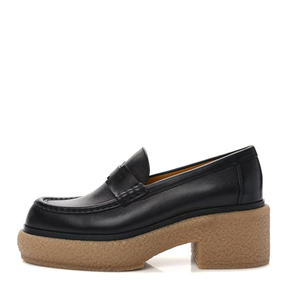 Hermes Glazed Calfskin Womens Fanny Loafers 37.5 Black 1 of 8