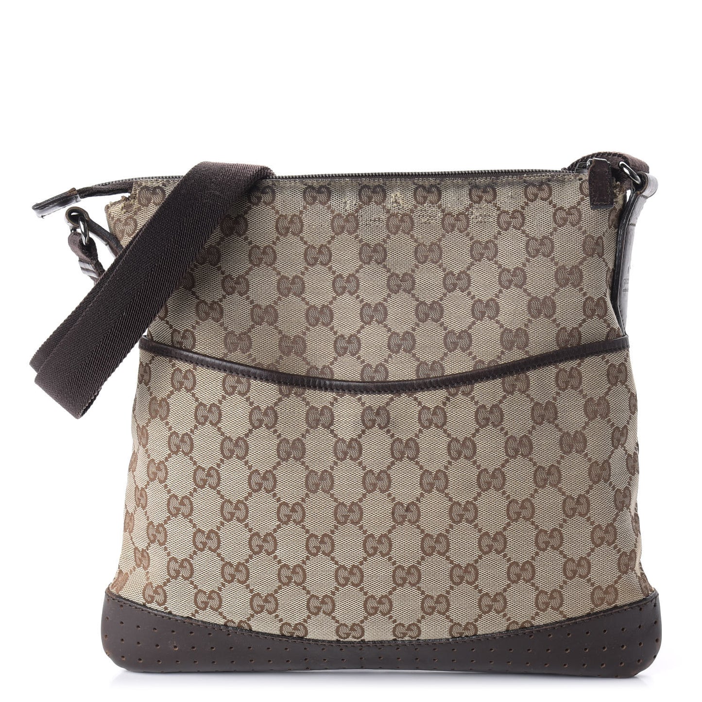 Monogram Calfskin Perforated Medium Flat Messenger Bag Dark Brown