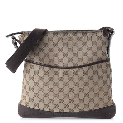 Gucci Monogram Calfskin Perforated Medium Flat Messenger Bag Dark Brown 1 of 11