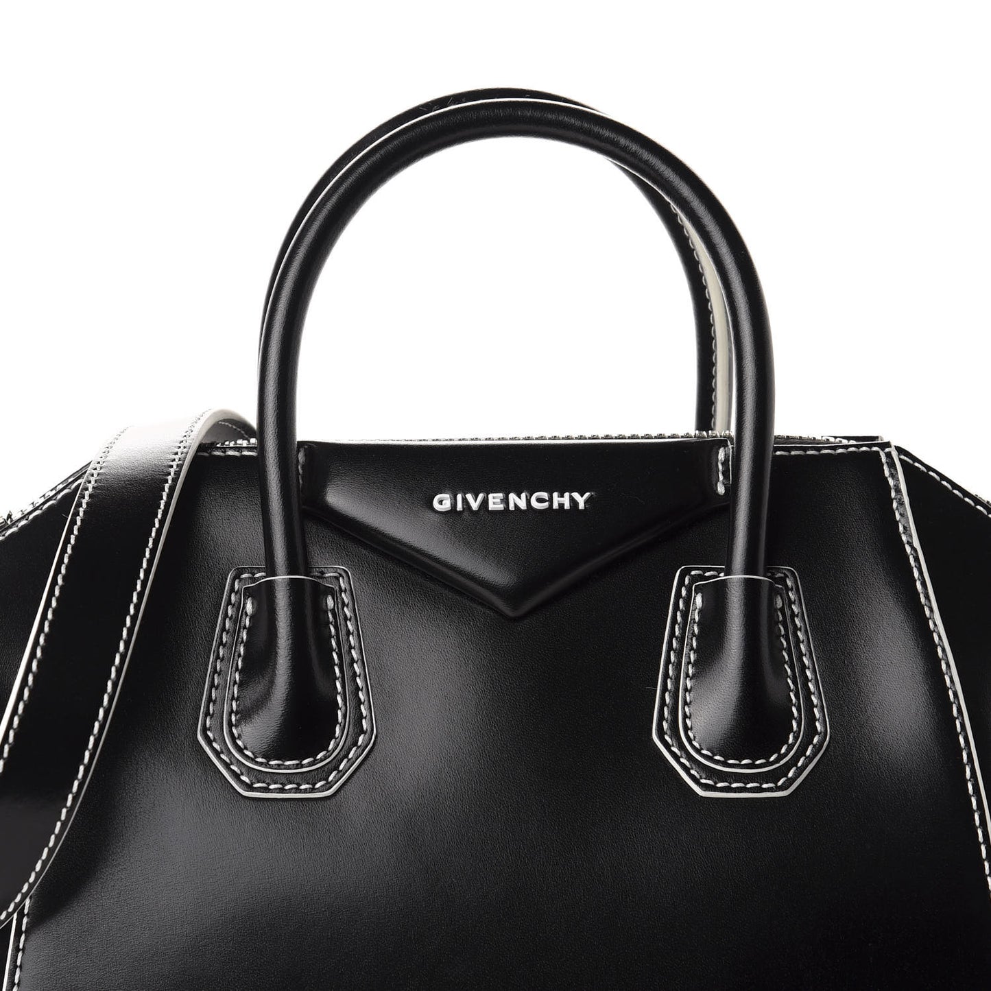 Calfskin Contrast Topstitch Small Antigona Black White