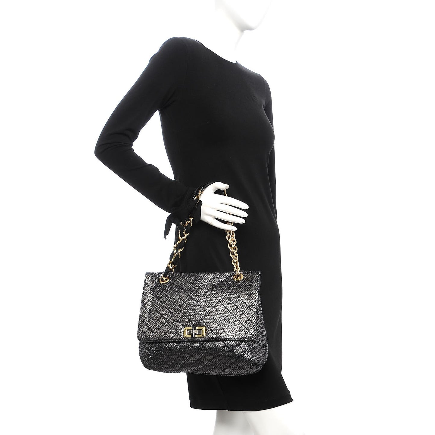 Crackled Metallic Lame Quilted Happy Partage Bag Silver