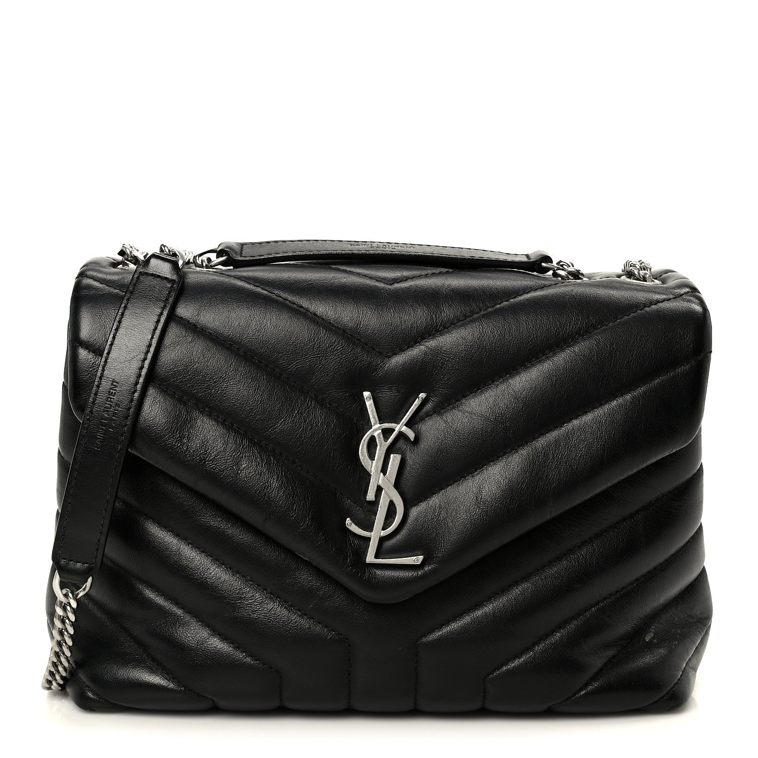 Saint Laurent Calfskin Y Quilted Monogram Small Loulou Chain Satchel Black 1 of 11