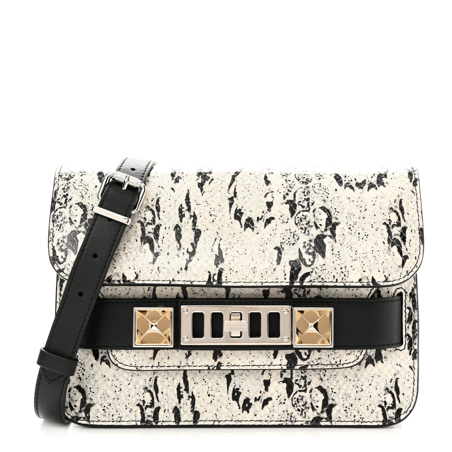 Proenza Schouler Calfskin Snake Embossed Mini PS11 Classic Shoulder Bag Optic White Black 1 of 10