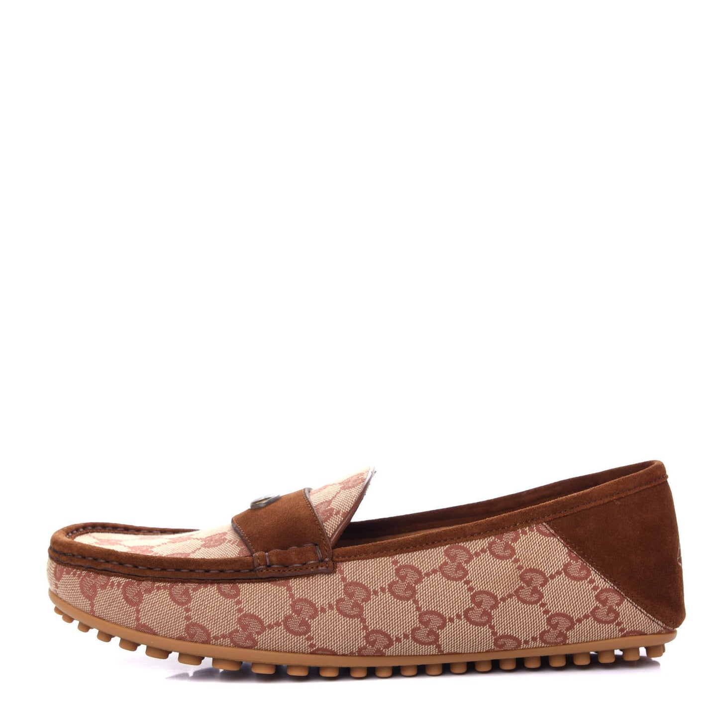 GG Monogram Suede Mens Driver Loafers 8 Beige Ruggine Cuir