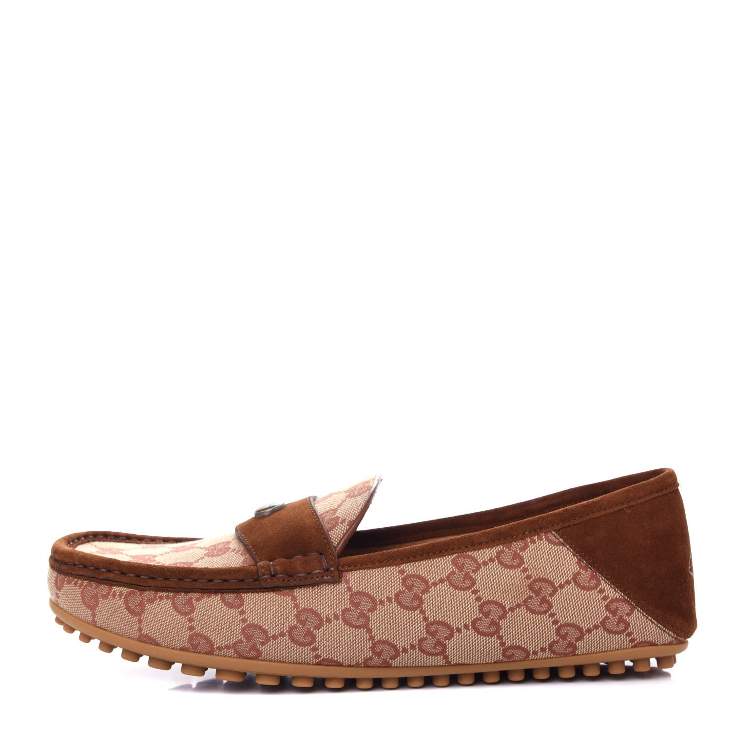 Gucci GG Monogram Suede Mens Driver Loafers 8 Beige Ruggine Cuir 1 of 12