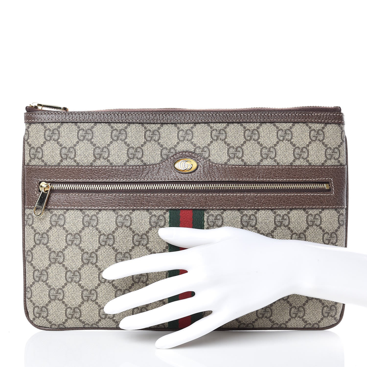 Gucci GG Supreme Monogram Large Ophidia Pouch Clutch Brown 2 of 8