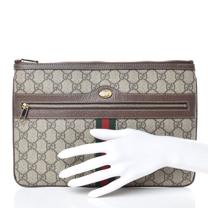 Gucci GG Supreme Monogram Large Ophidia Pouch Clutch Brown 2 of 8