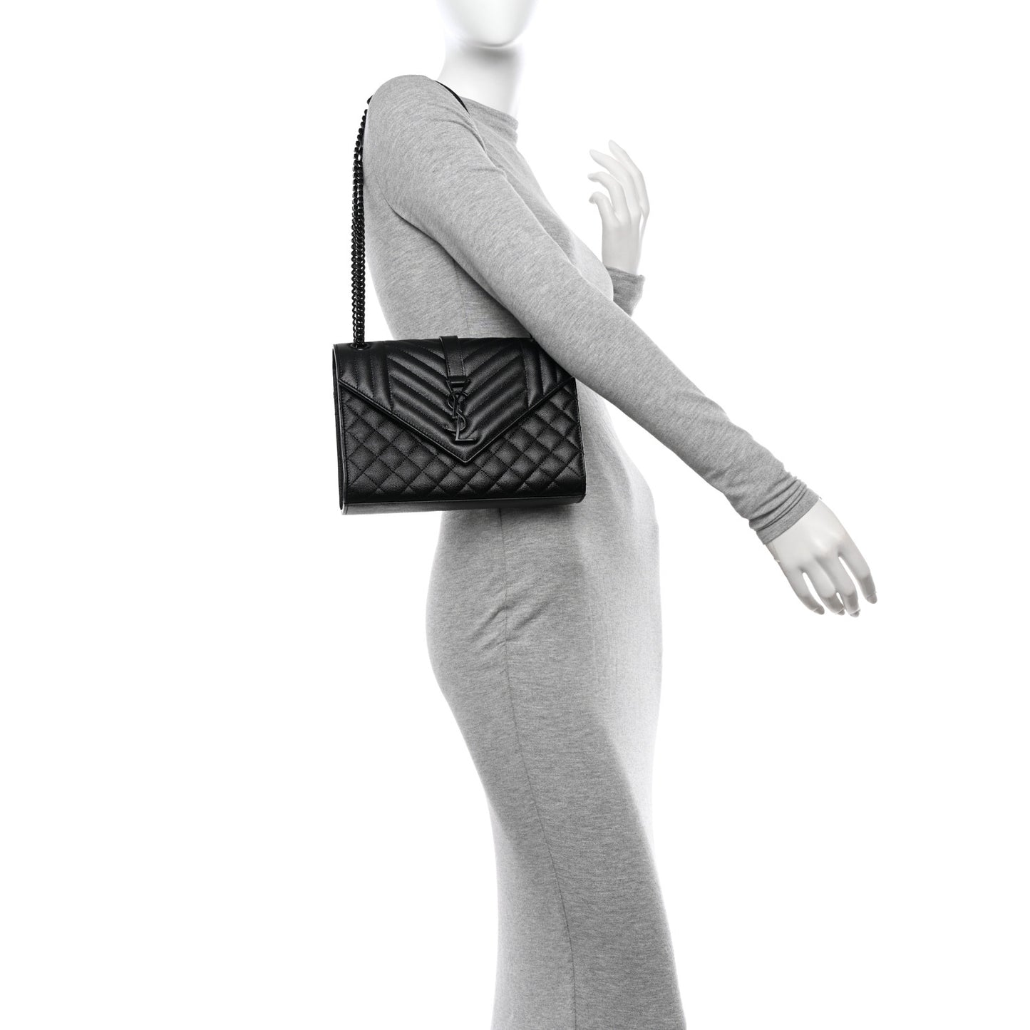 Grain De Poudre Textured Mixed Matelasse Triquilt Medium Monogram Monochrome Satchel Black
