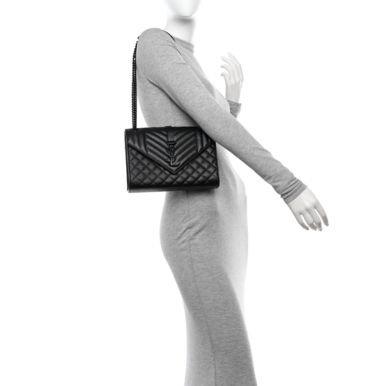 Saint Laurent Grain De Poudre Textured Mixed Matelasse Triquilt Medium Monogram Monochrome Satchel Black 2 of 10