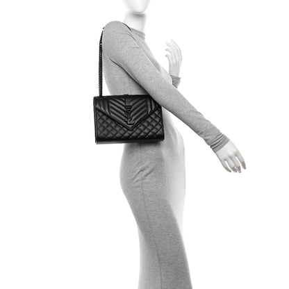 Saint Laurent Grain De Poudre Textured Mixed Matelasse Triquilt Medium Monogram Monochrome Satchel Black 2 of 10