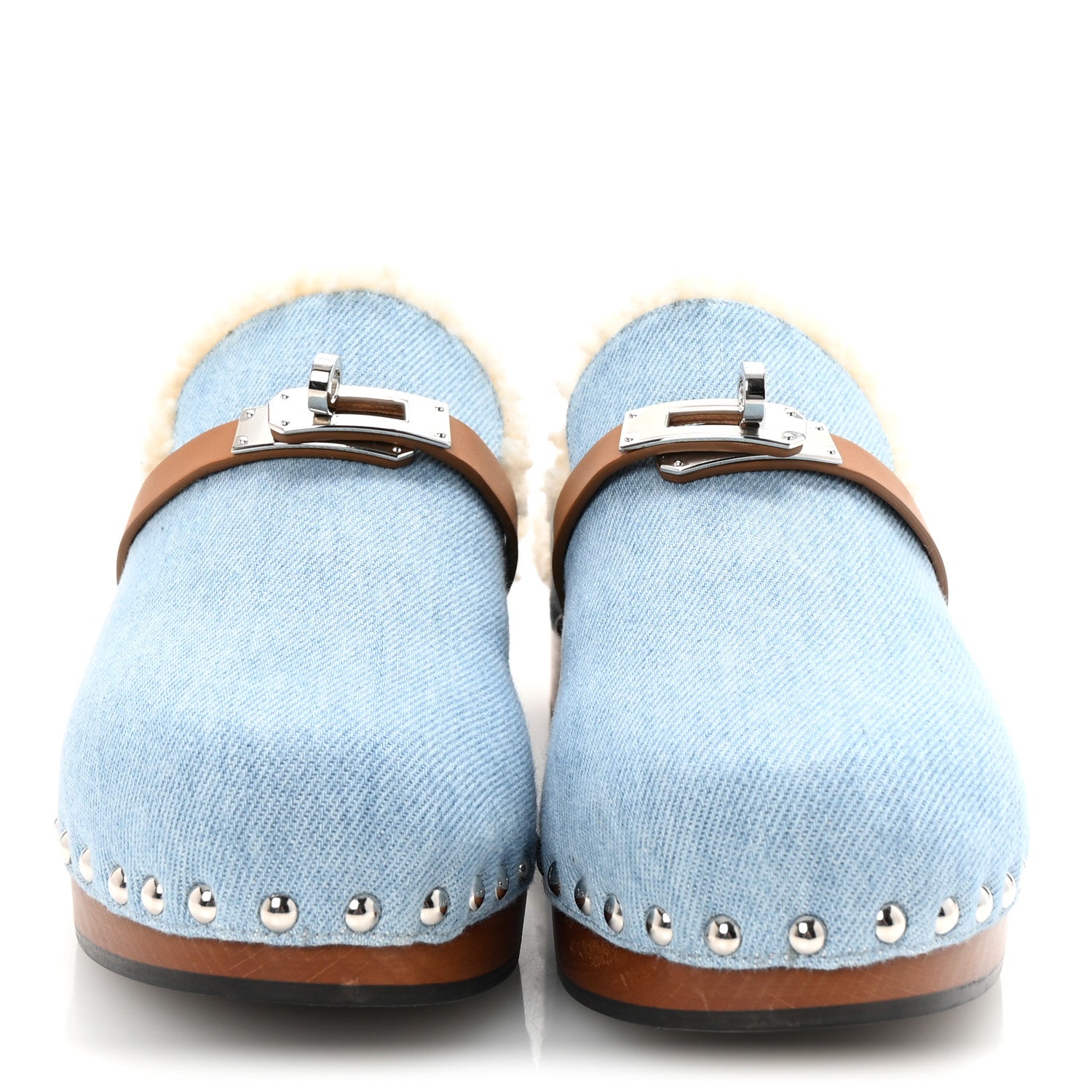 Hermes Denim Wool Carlotta Mules 37 Bleu Clair Naturel 3 of 9