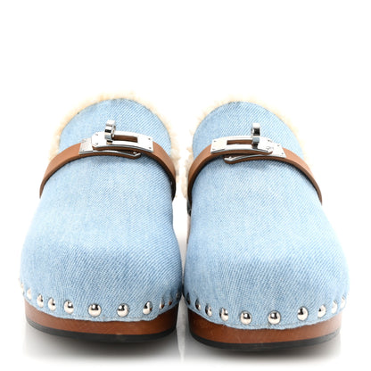 Hermes Denim Wool Carlotta Mules 37 Bleu Clair Naturel 3 of 9