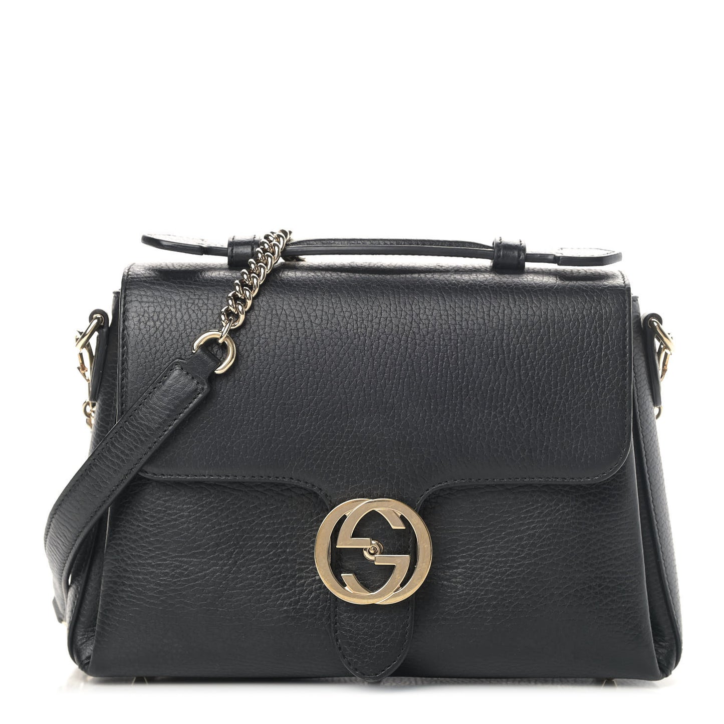 Dollar Calfskin Interlocking G Top Handle Shoulder Bag Black