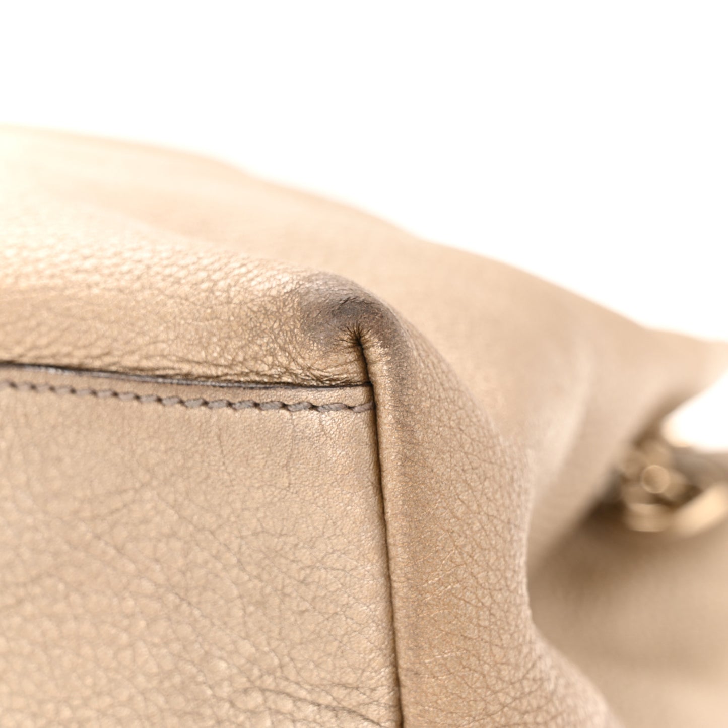 Metallic Pebbled Calfskin Medium Soho Chain Shoulder Bag Golden Beige