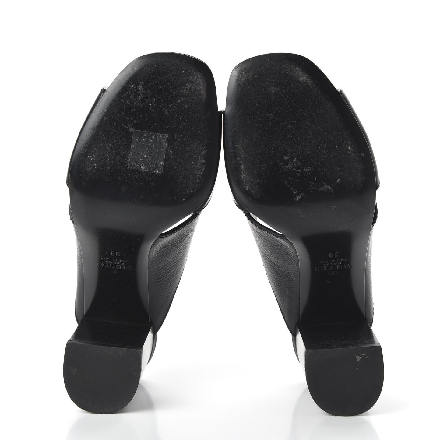 Grainy Cowhide VLogo Mid Heel Slide Sandals 39 Black