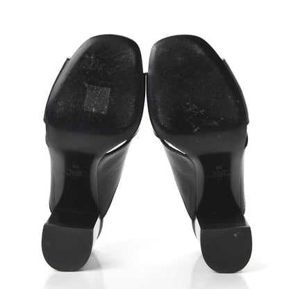 Valentino Garavani Grainy Cowhide VLogo Mid Heel Slide Sandals 39 Black 5 of 8