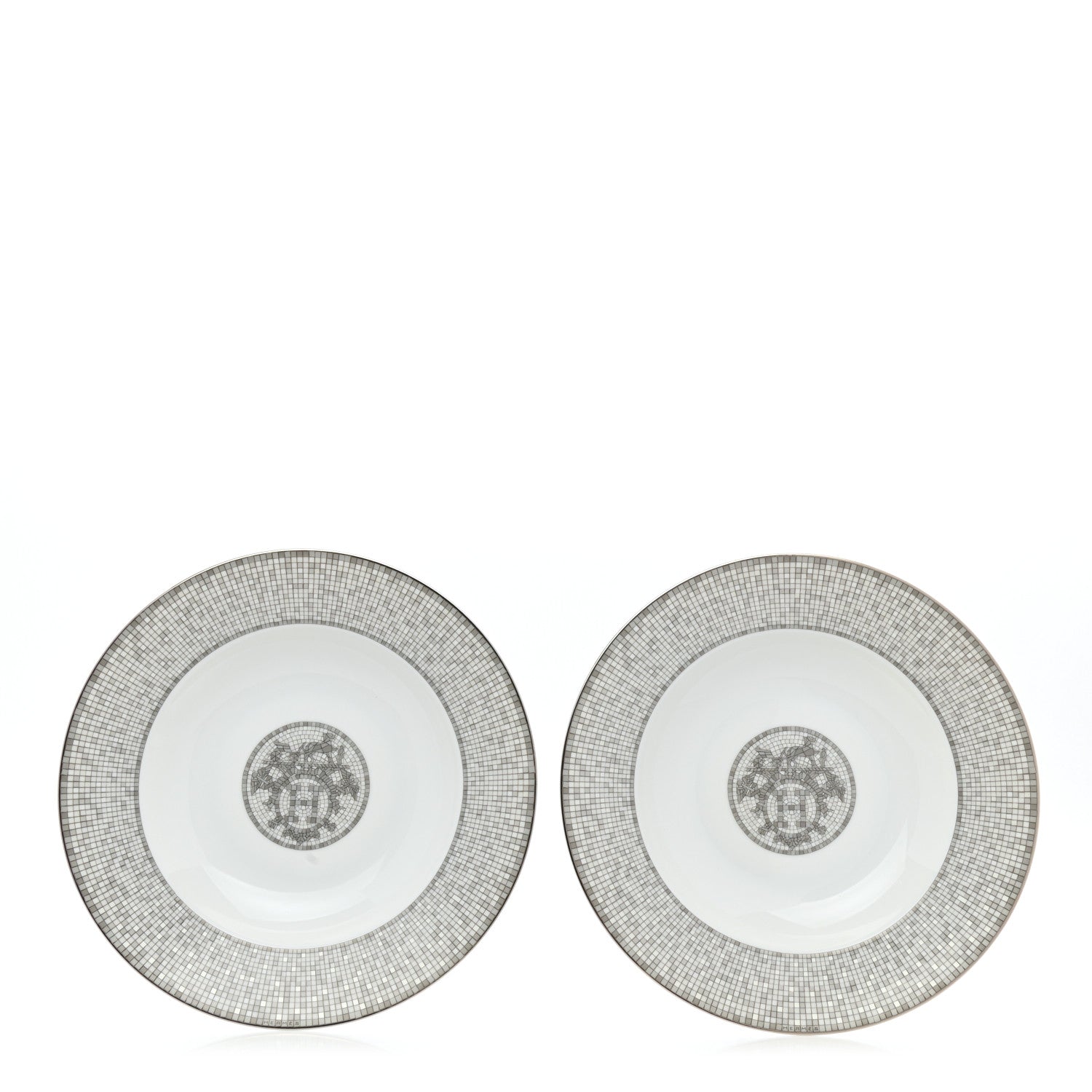 Hermes Porcelain Mosaique Au 24 Platine Soup Bowl Set of 2 1 of 8