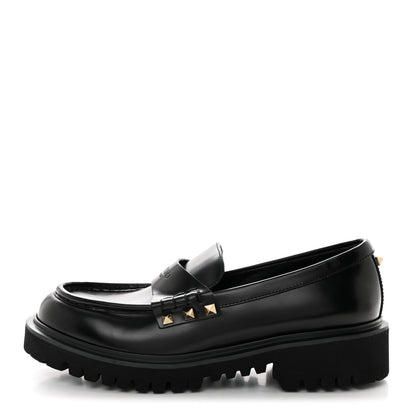 Valentino Garavani Calfskin Rockstud Loafers 38.5 Black 1 of 9