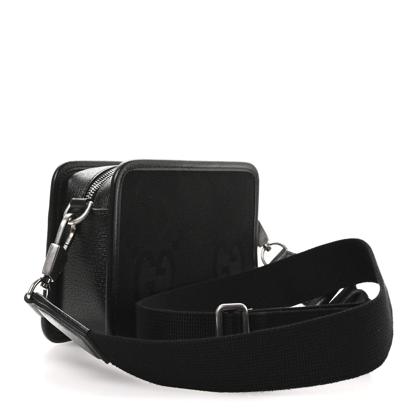 Monogram Jumbo GG Textured Dollar Calfskin Web Mini Crossbody Bag Black
