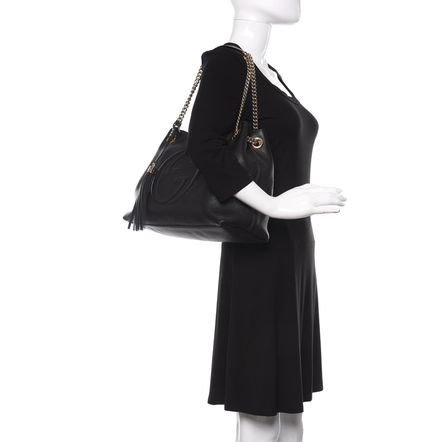 Gucci Pebbled Calfskin Medium Soho Chain Shoulder Bag Black 2 of 11
