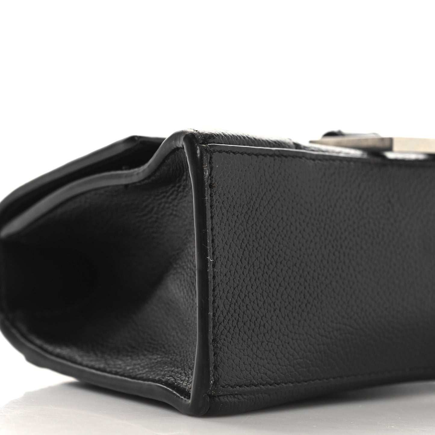 Grained Calfskin Hourglass Top Handle Bag XS Black