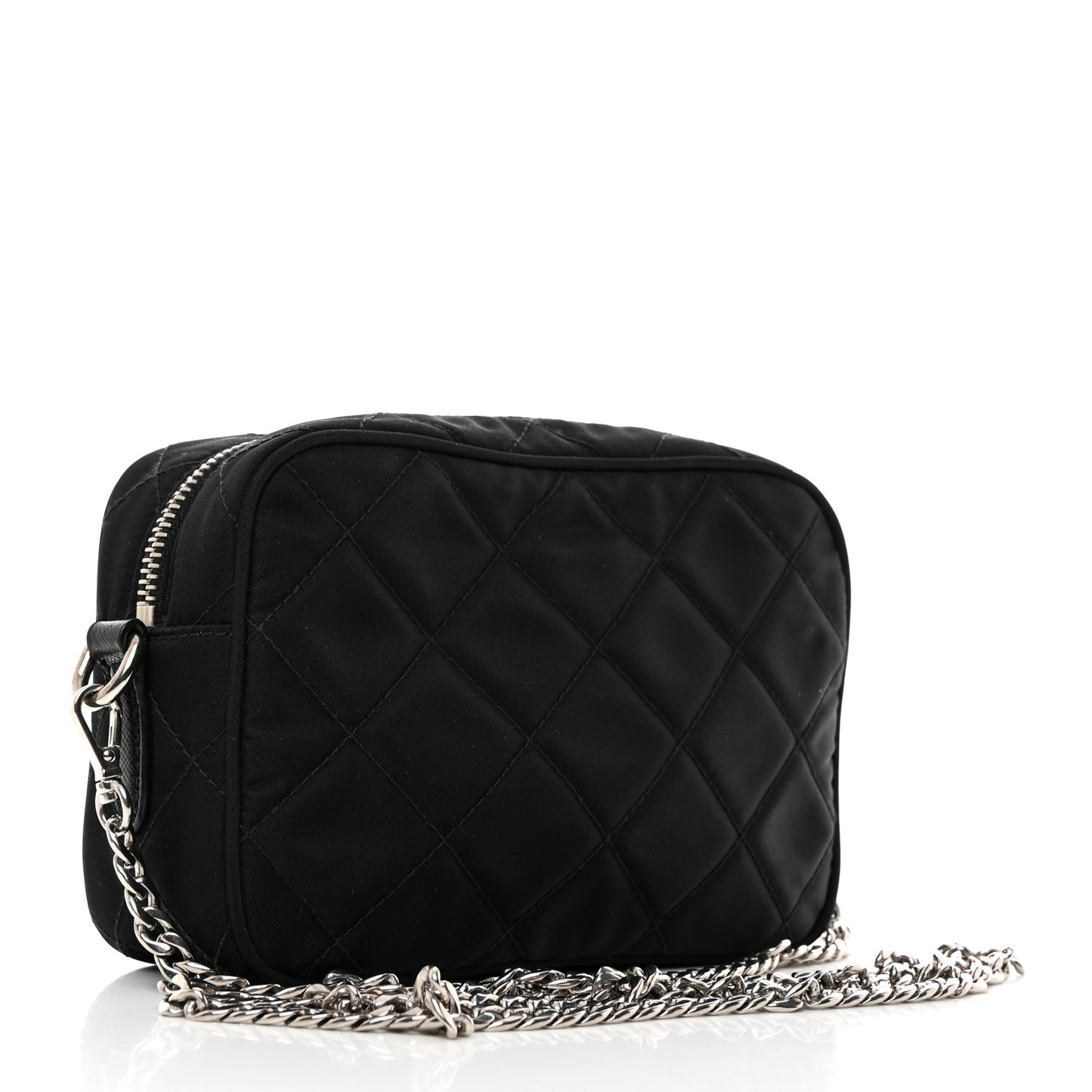 Nylon Tessuto Impuntu Quilted Chain Crossbody Black