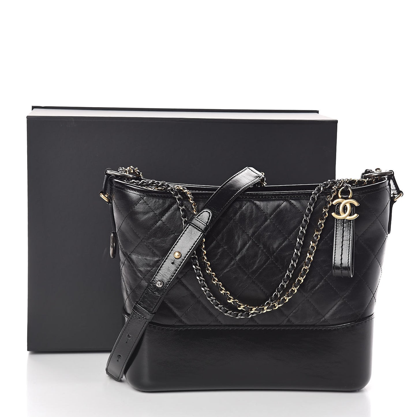 Aged Calfskin Quilted Medium Gabrielle Hobo Black