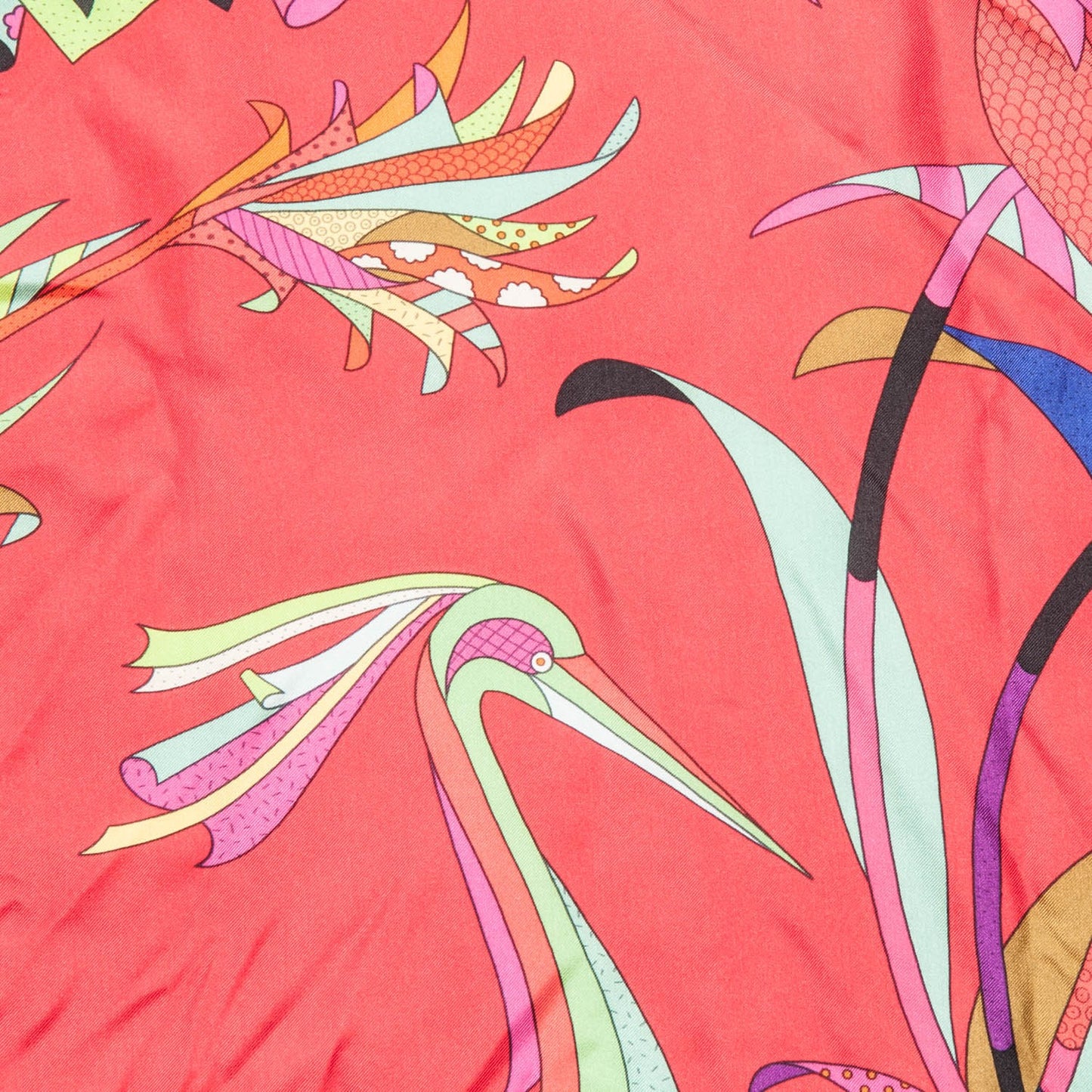 Silk Twill Paradis De Soie Giant Plume Scarf 140 Rouge Vert Fuchsia