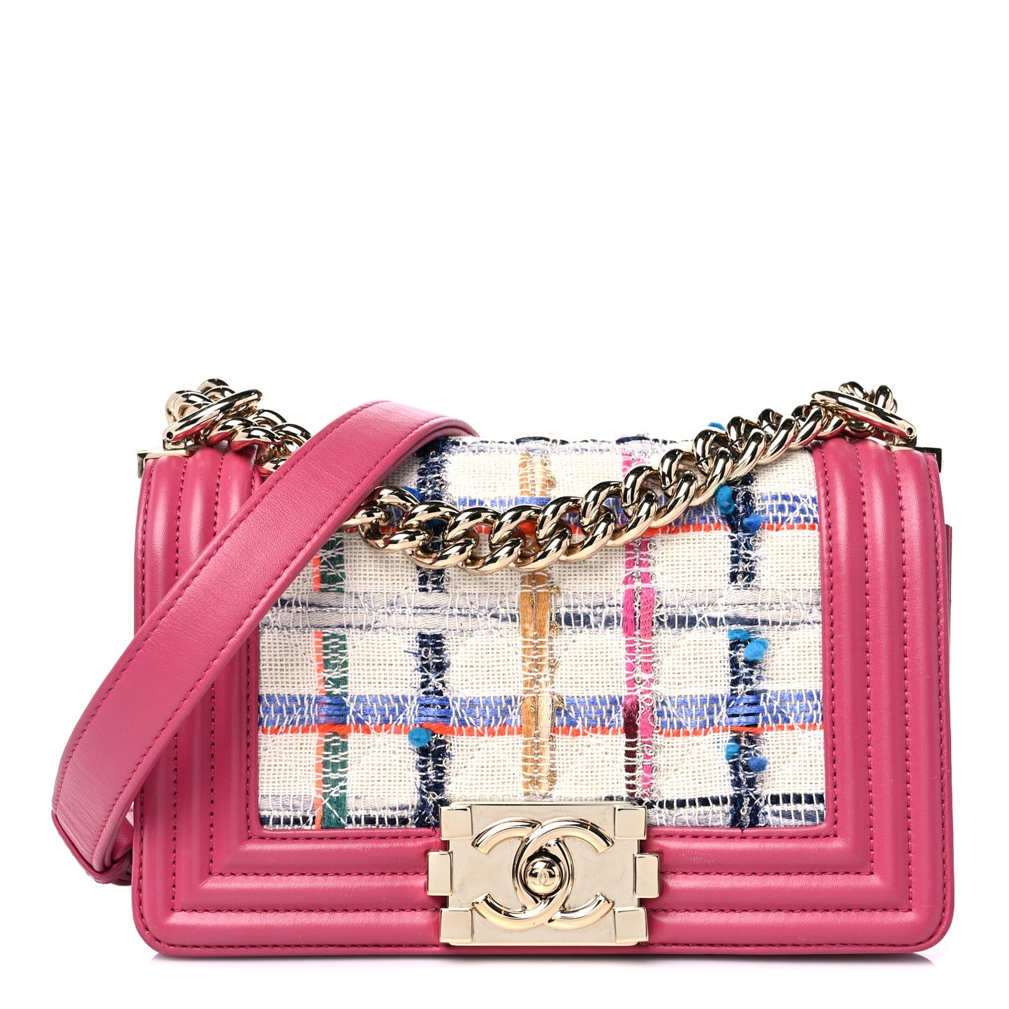 Lambskin Tweed Quilted Small Boy Flap Dark Pink