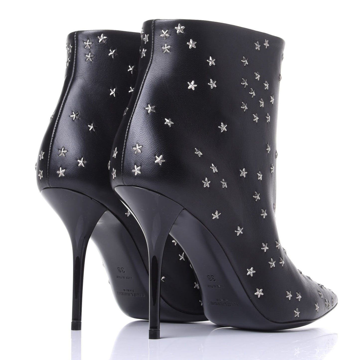 Calfskin Star Studded Ankle Booties 38 Black