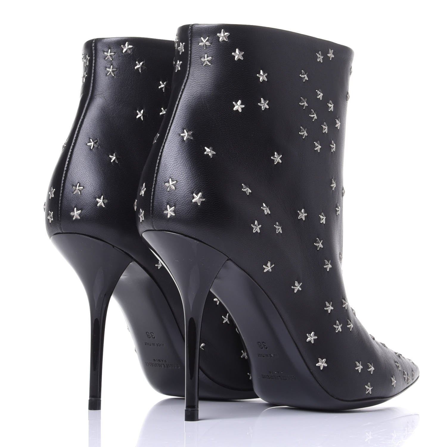 Saint Laurent Calfskin Star Studded Ankle Booties 38 Black 4 of 11