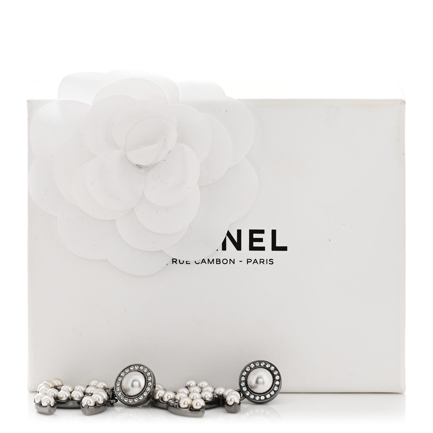 Chanel Pearl Crystal CC Drop Earrings Silver 5 of 5