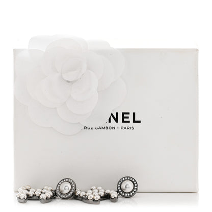 Chanel Pearl Crystal CC Drop Earrings Silver 5 of 5