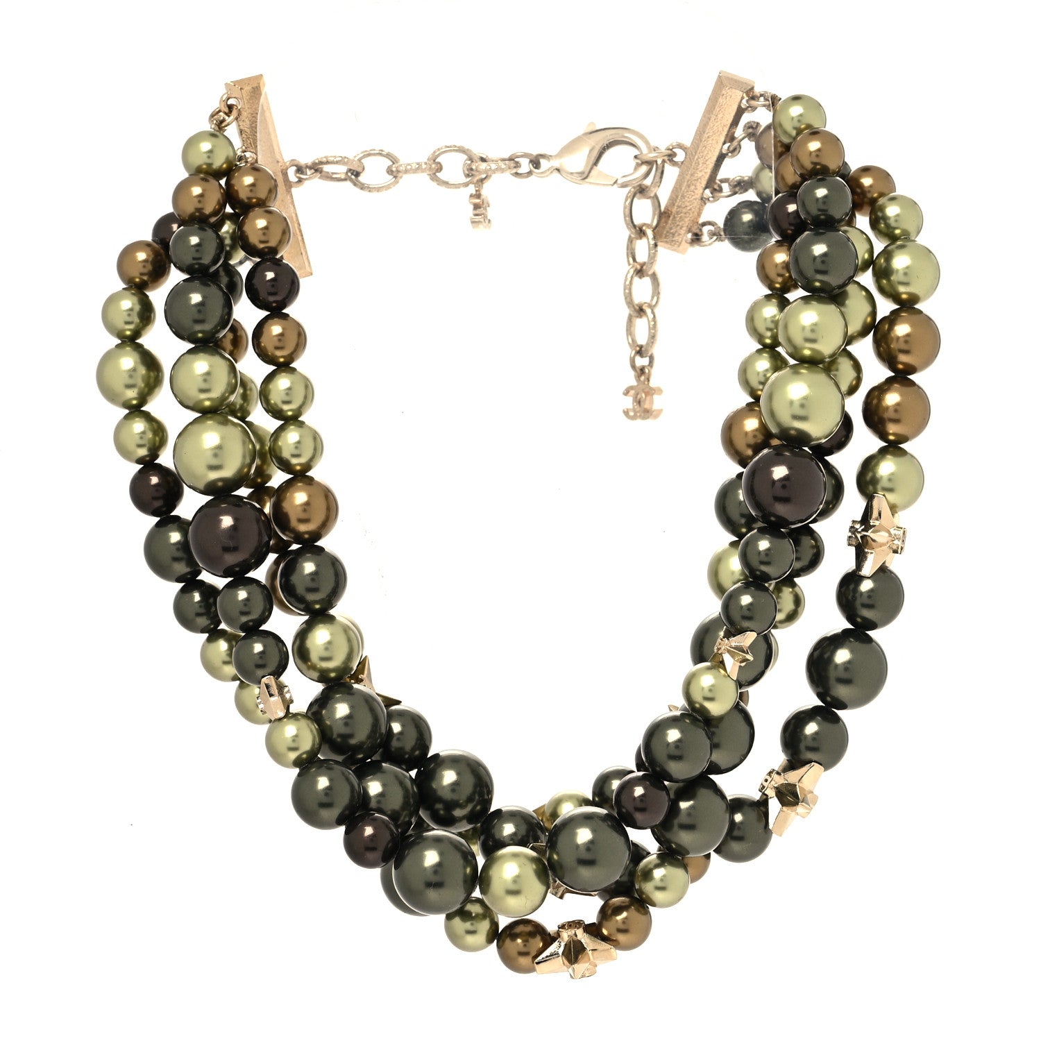 Chanel Metal Textured Bead CC Star Choker Necklace Gold Multicolor 3 of 5