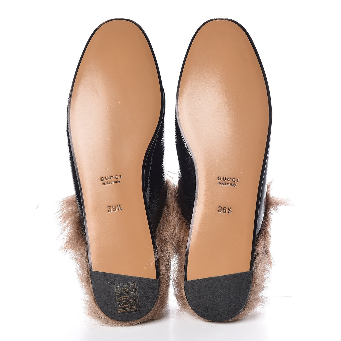 Patent Fur Womens Princetown Slippers 38.5 Black Natural