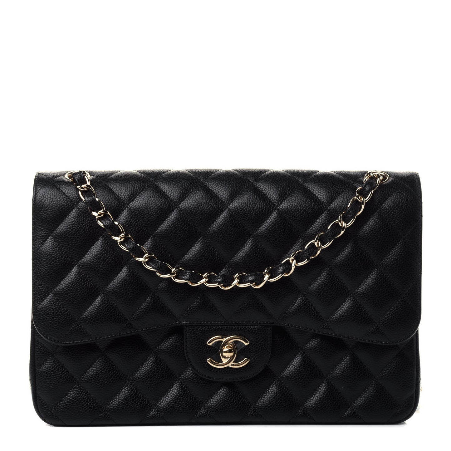 Caviar Quilted Jumbo Double Flap Black