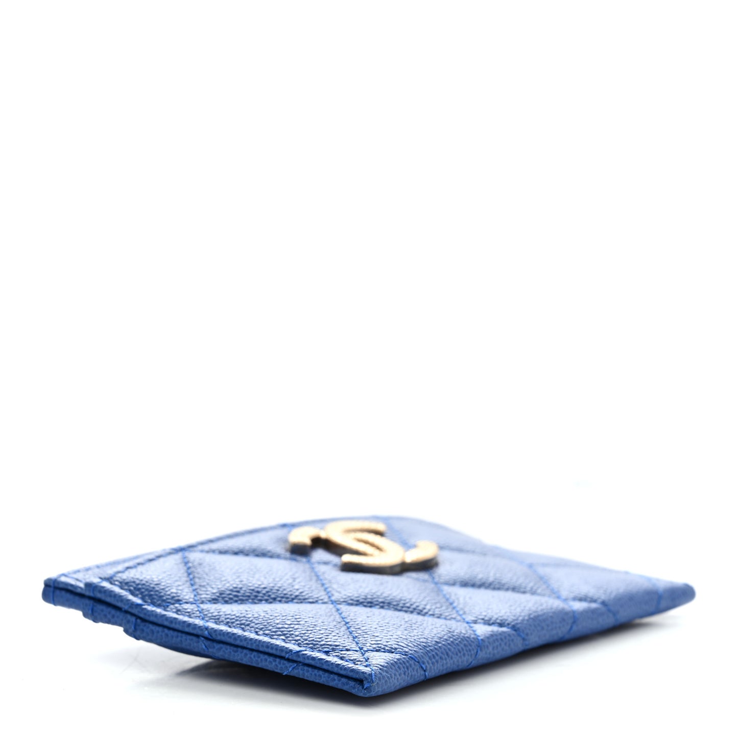 Caviar Quilted Studded CC Card Holder Blue