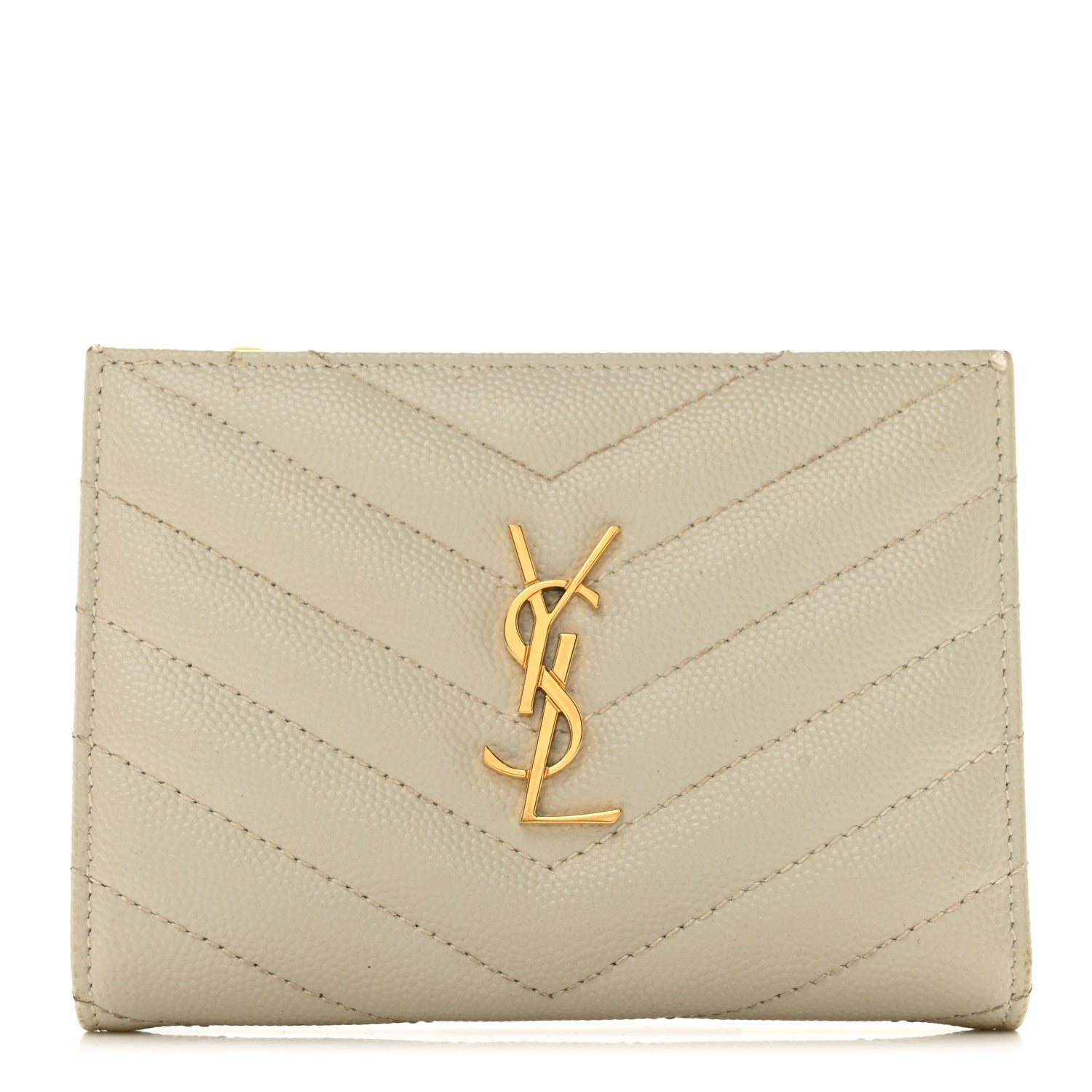 Saint Laurent Grain De Poudre Matelasse Chevron Monogram Zipped Two-Part Wallet Crema Soft 1 of 7