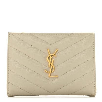 Saint Laurent Grain De Poudre Matelasse Chevron Monogram Zipped Two-Part Wallet Crema Soft 1 of 7