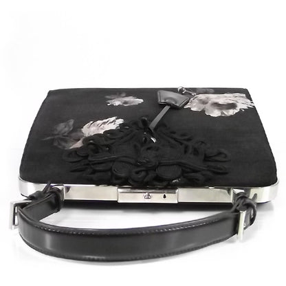 Prada Velluto Rose Print Frame Bag Black 3 of 11